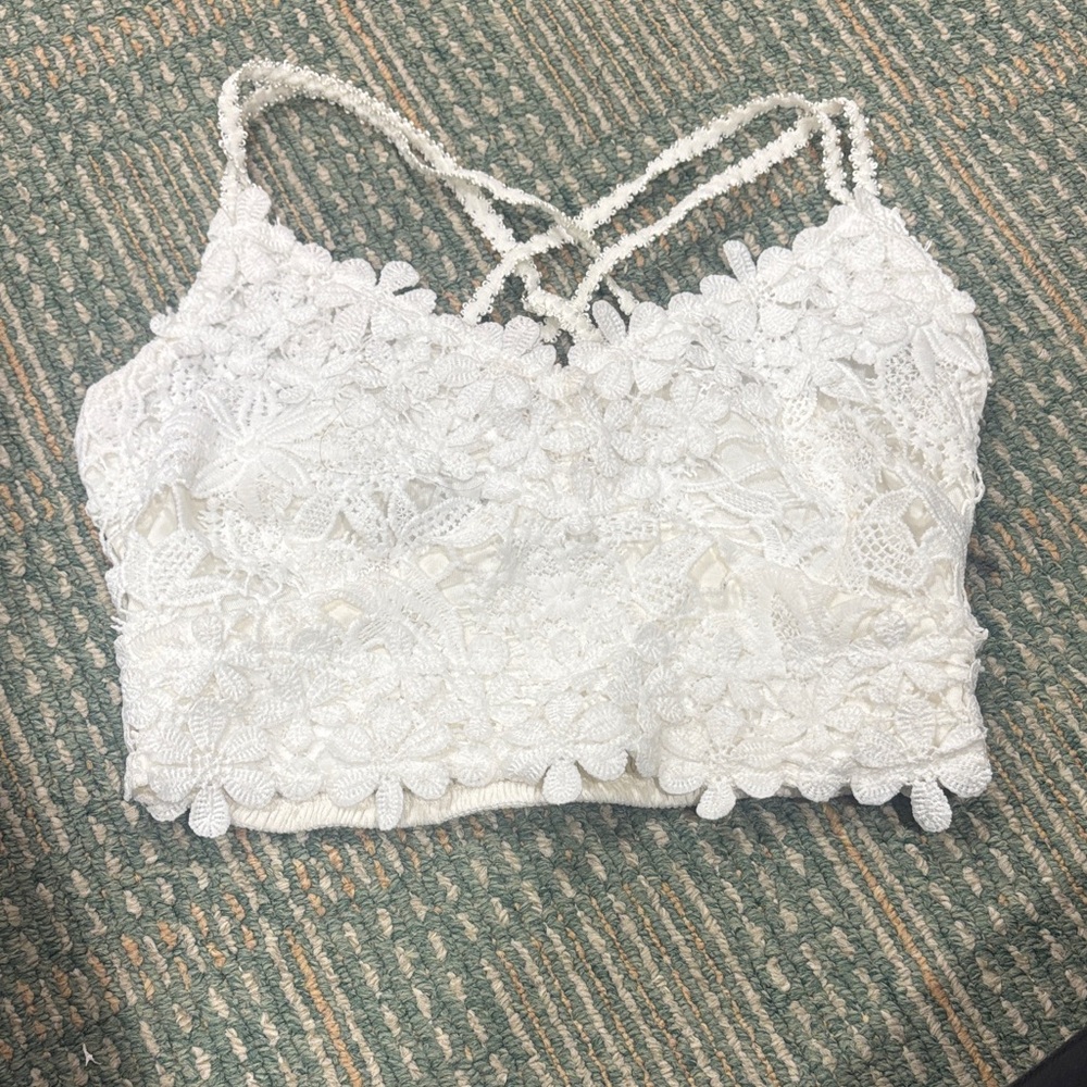 Katie J NYC White Floral Lace Tank Top